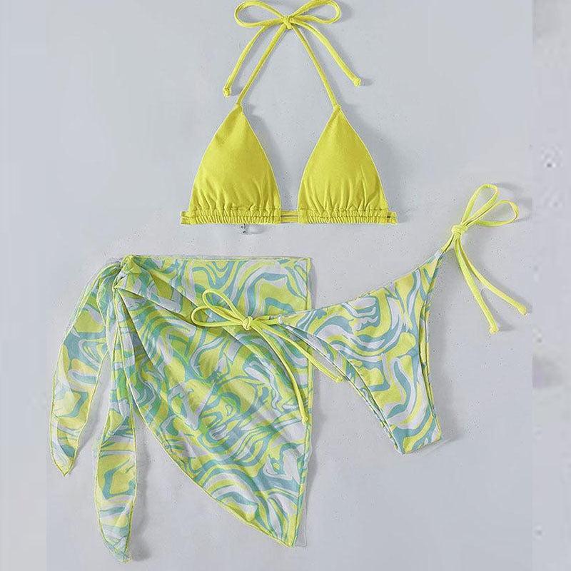 Straps Tulle Bikini Swimsuit Three-piece Halter Sunscreen Swimwear