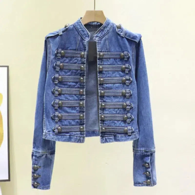 Retro Military-Style Denim Jacket – Bold and Sophisticated-Blue-3
