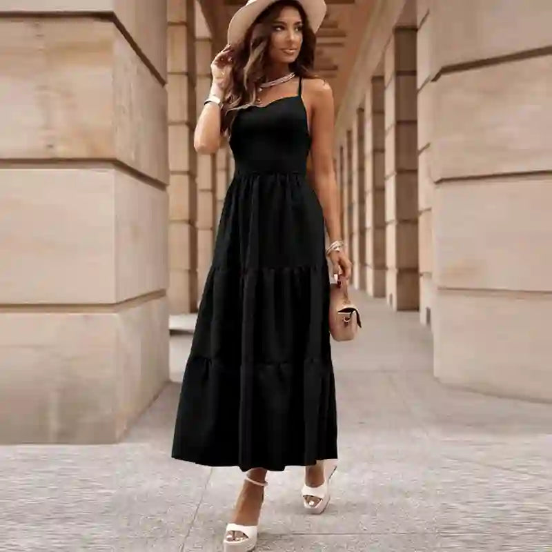 Solid Color Suspender Dress for Women