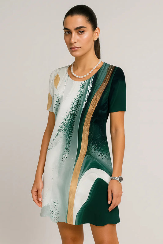 Vintage Print Short Sleeve Dress