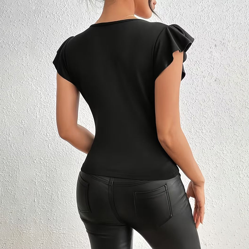 Summer Mesh Ruffle Slim Tee