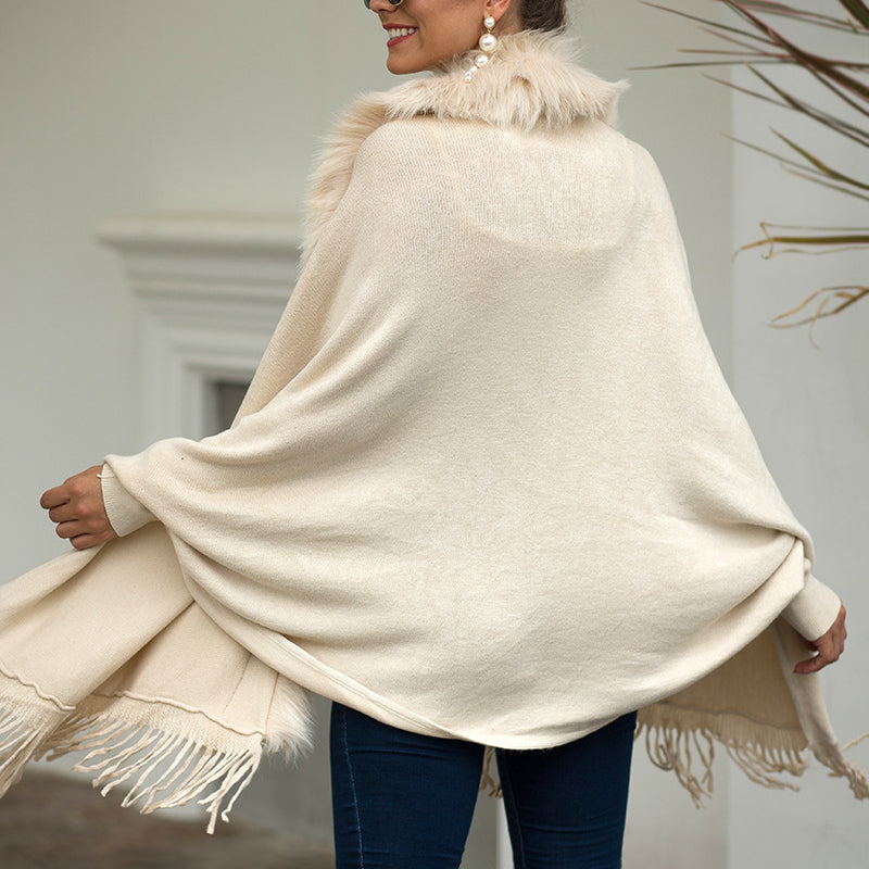 Faux Fur Trim Fringe Cardigan