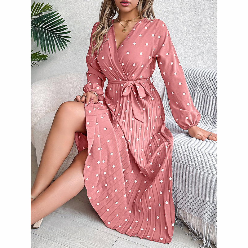 Polka Dot Maxi Dress with Belt