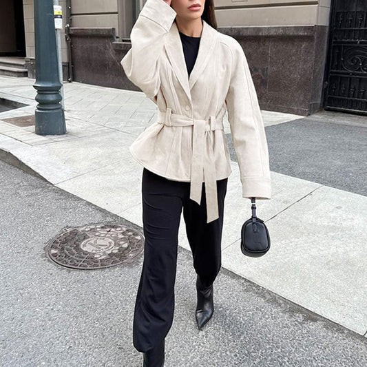 Vintage Faux Suede Belted Coat