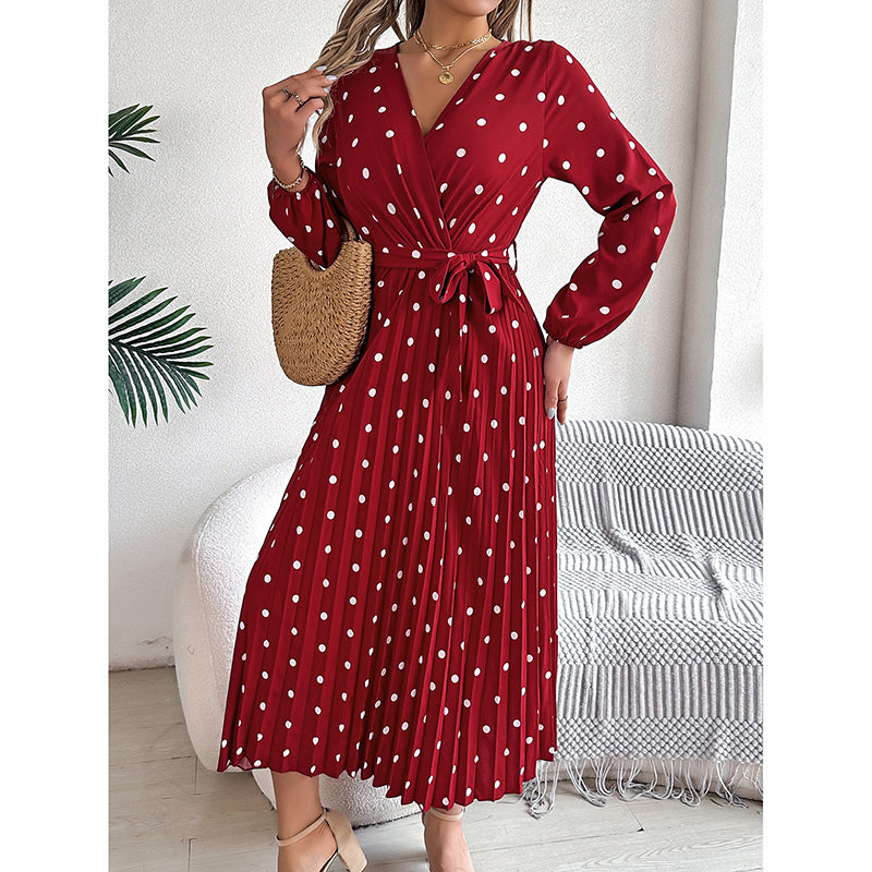 Polka Dot Maxi Dress with Belt