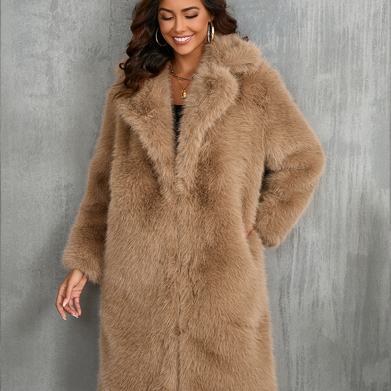 Chic Plush Fur Coat with Suit Collar