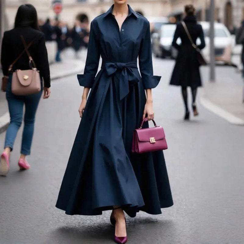 V-Neck Tie Waist Midi Dress