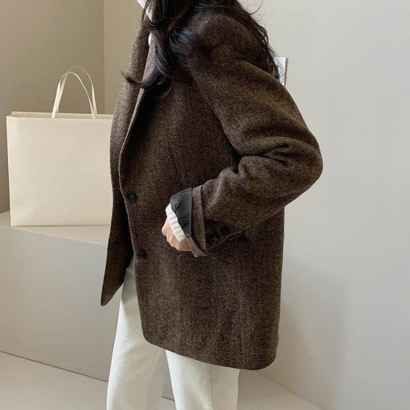 Chic Solid Wool Blazer for Women