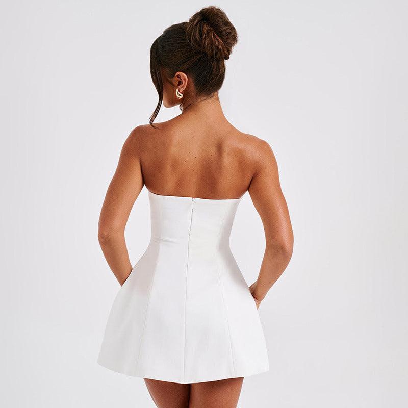Fashion Tube Dress Summer Solid Color Sasual Backless Slim Short Dresses Party Womens Clothing-3