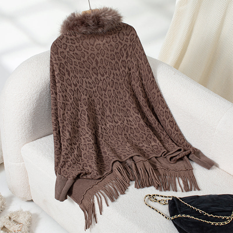 Leopard Faux Fur Poncho Cardigan