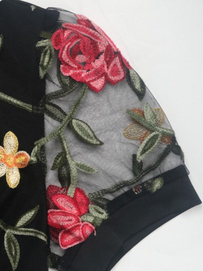 Perfee Embroidered V-Neck Floral Bodysuit-7