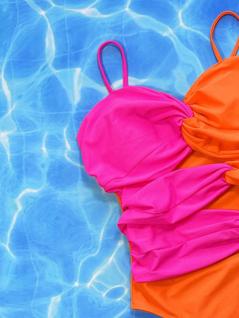Two-Tone Twisted Cutout One-Piece Swimsuit-6