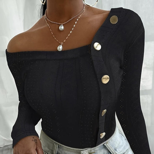 Ladies' Off-Shoulder Long Sleeve Top – Stylish, Warm & Figure-Flattering