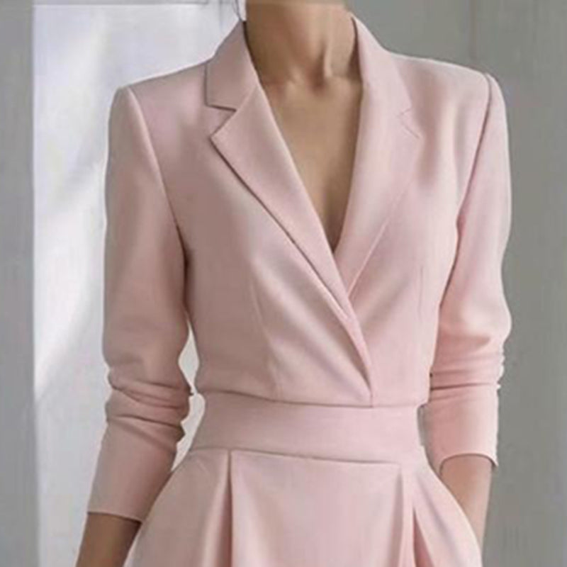 Lapel Midi Bodycon Dress with Pockets