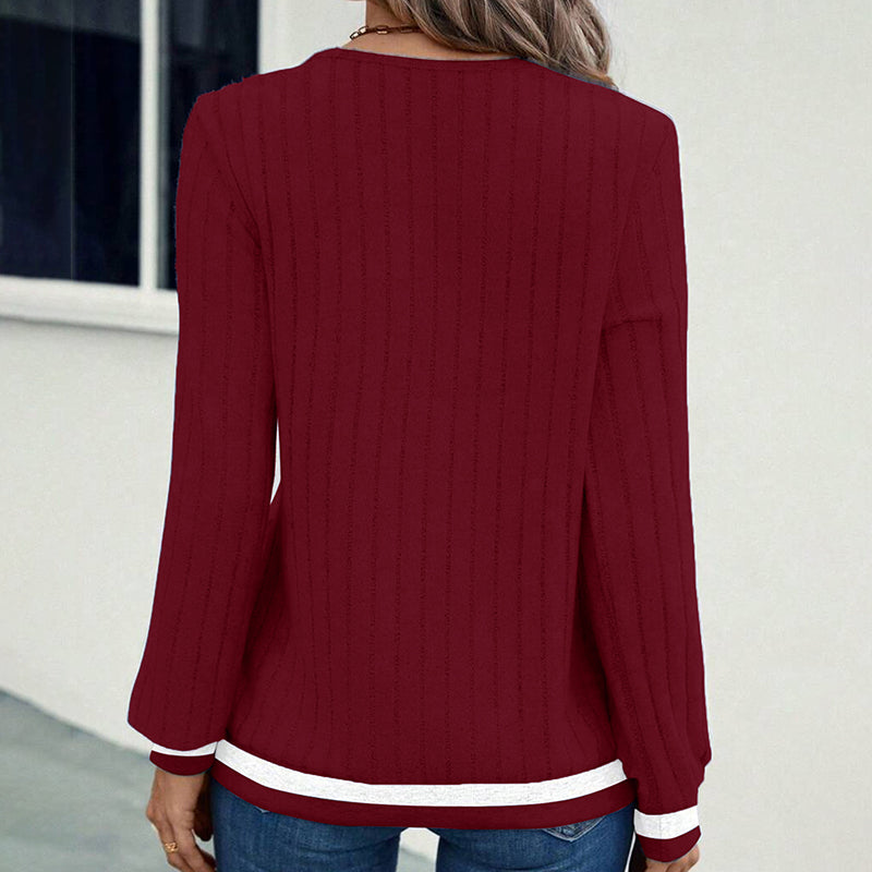 Color Block V-Neck Blouse