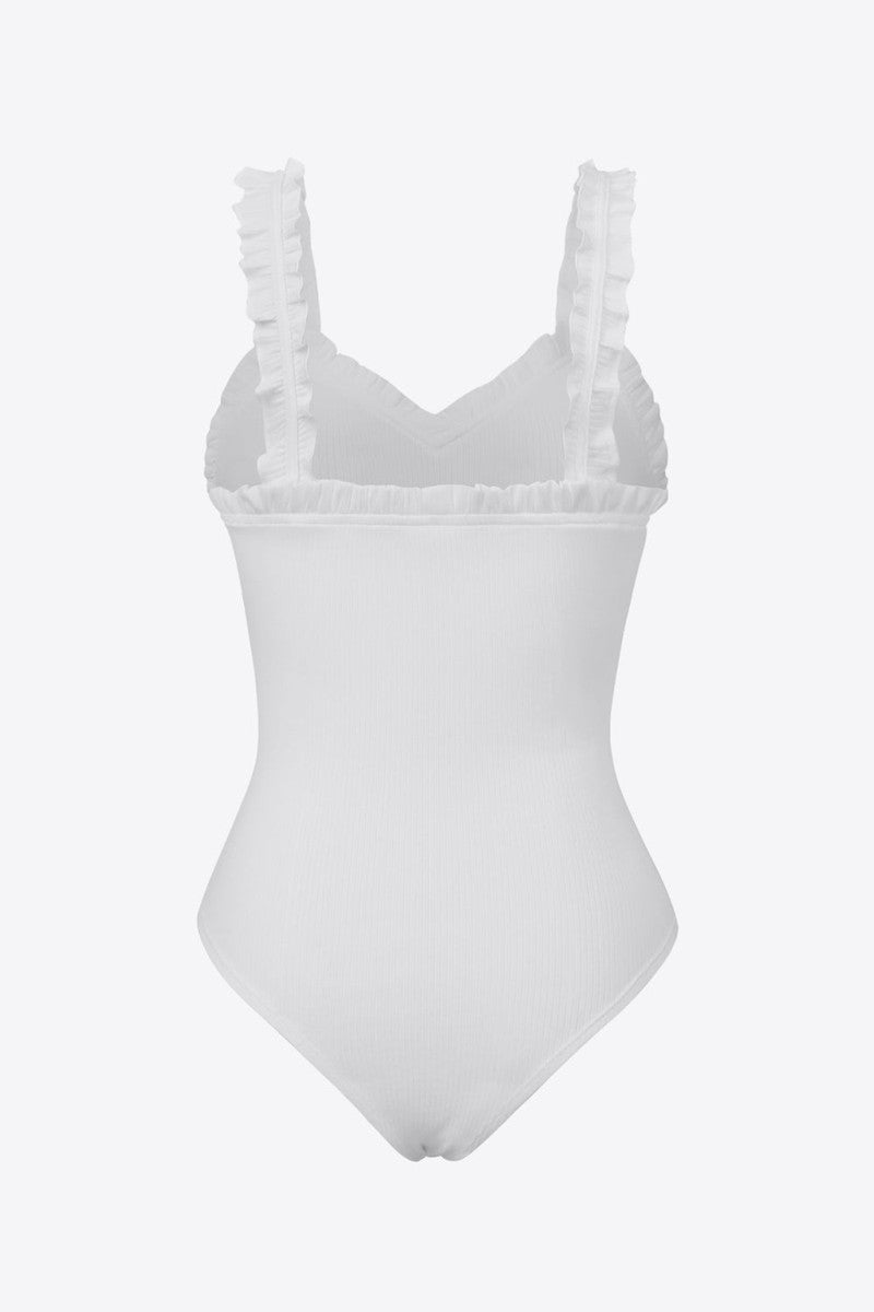 Ribbed Ruffle Trim Sleeveless Bodysuit-11