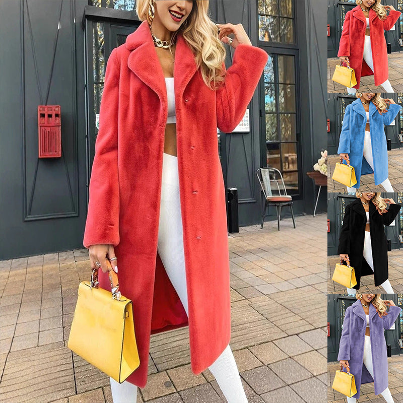 Chic Plush Lace-Up Long Coat