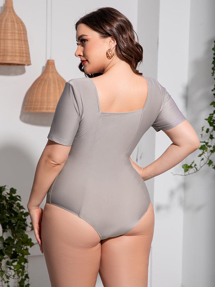 Plus Size Scoop Neck Short Sleeve One-Piece Swimsuit-8