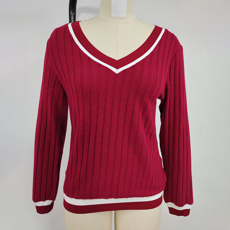 Color Block V-Neck Blouse