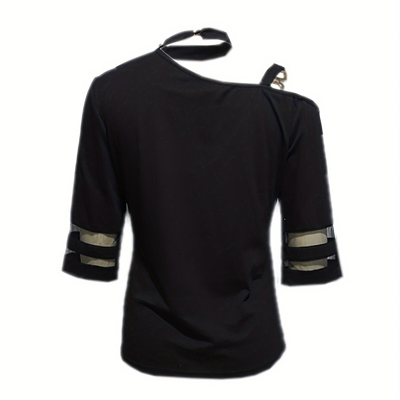 Ladies' Solid Color Off Shoulder Top with Irregular Collar & Hanging Neck Design – Stylish & Unique