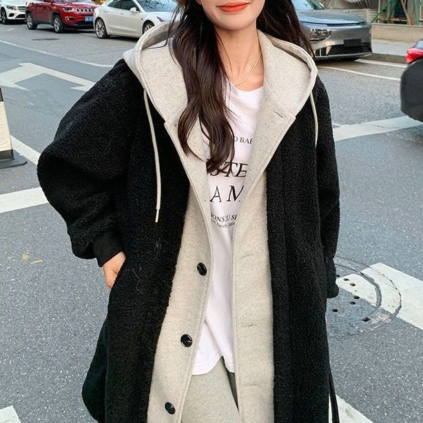 Cozy Lambswool Hooded Dress Coat