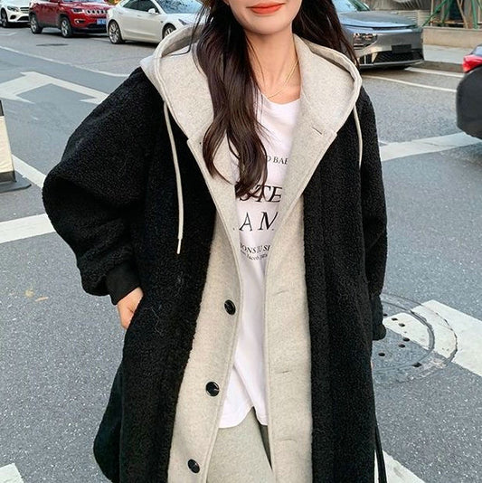 Cozy Lambswool Hooded Dress Coat