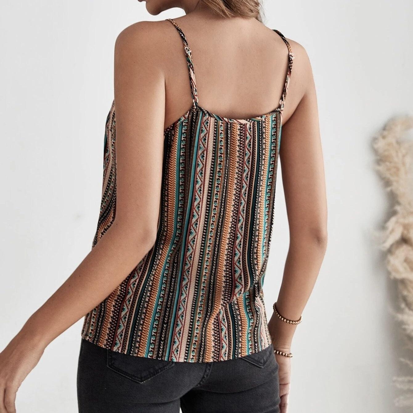 Ladies' Retro Geographical Print Camisole Top – Stylish & Versatile