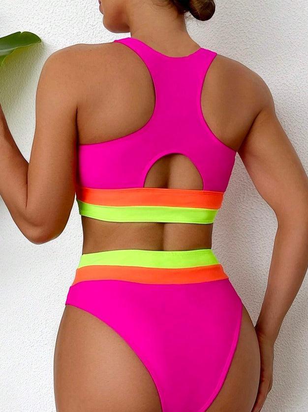 Women's Two-Piece Casual Swimsuit in Rose Red – Elegant & Vibrant