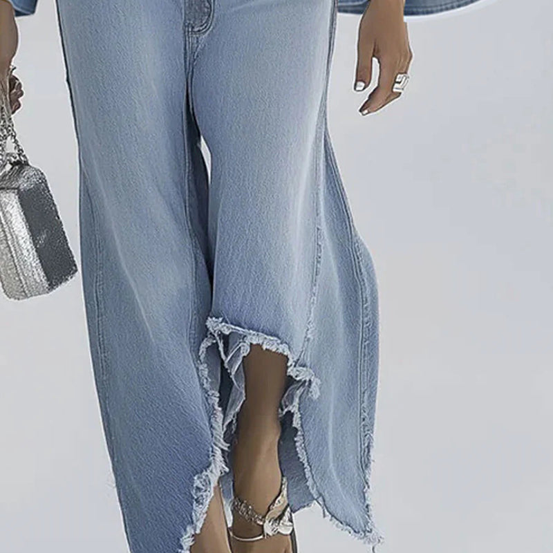 Denim Bell Sleeve Jumpsuit