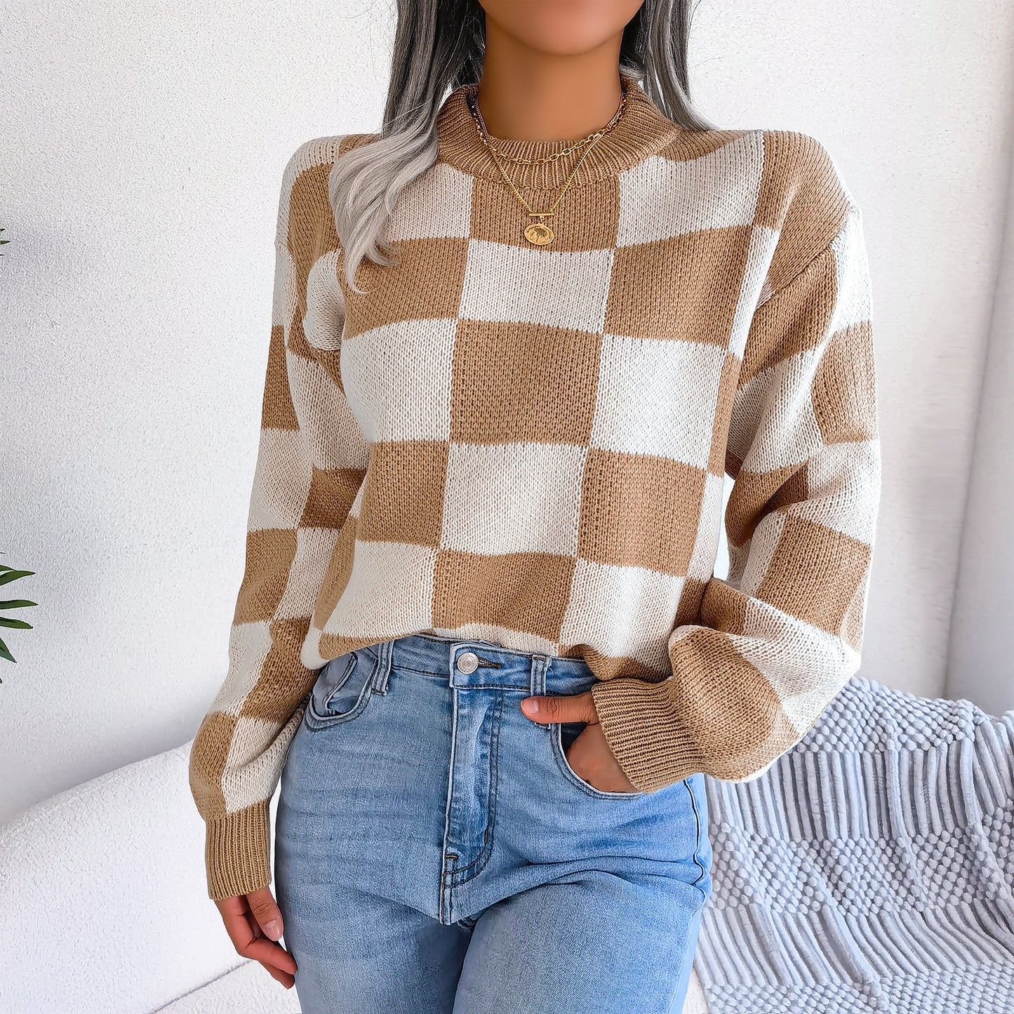 Checkered Crewneck Sweater