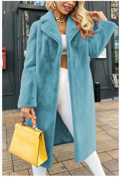 Chic Plush Lace-Up Long Coat