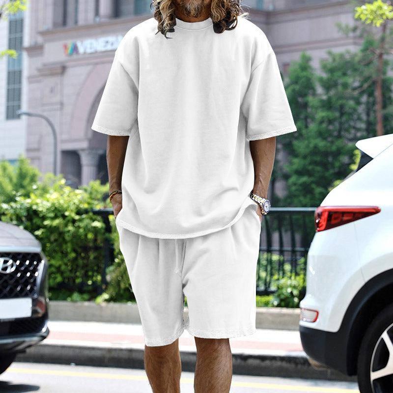 2pcs Loose Sports Suits Summer Round Neck Short-sleeved Army Green / 3XL-White-2