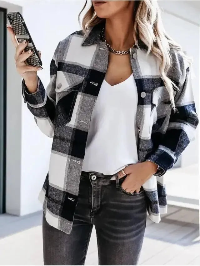 Autumn And Winter Long-Sleeved Plaid Shirt Jacket Women-11