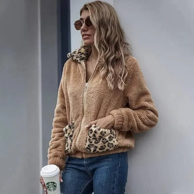 Autumn leopard patched cashmere coat-2