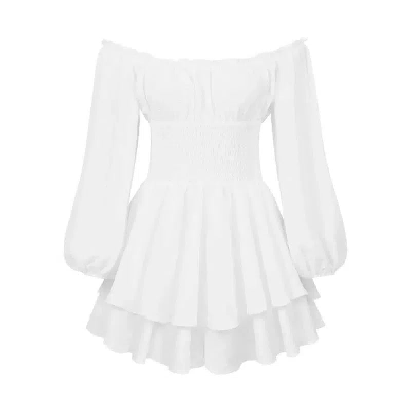 Autumn Long Sleeve Jumpsuit Elastic One Shoulder Two Wear-White-6
