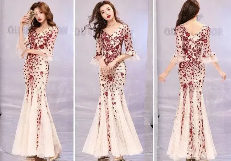 Banquet evening dress princess slim dress-Red-3