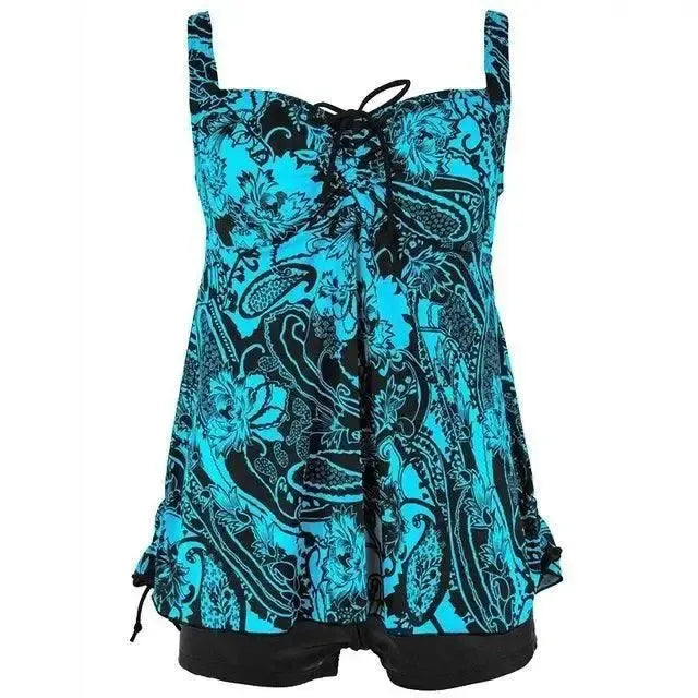 Big Plus Size Women Swimwear 2 Piece Swim Bathing Suit-Blue-3