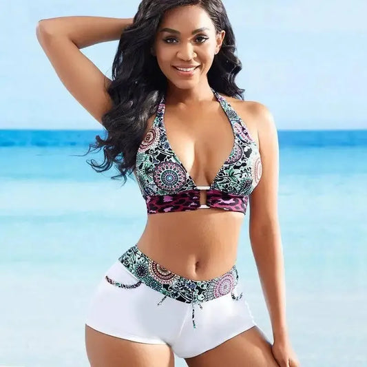 Bikini Print Split Boxer Shorts European And American-White-1