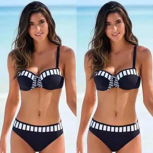 Bikini Solid Underwire Push Up Swimsuit-1