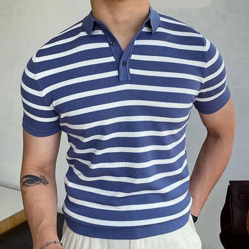 Blue Striped Business Polo Shirt For Men Blue / XL-Blue-6