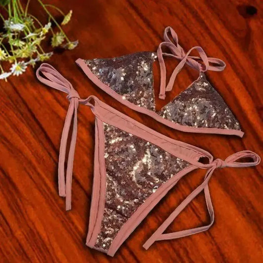 body Swimwear bikinis fashion sequins swimsuit suit-Champagne-1