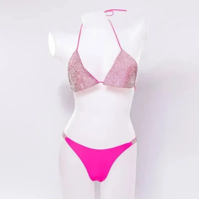 Bra set ladies seaside holiday split swimsuit-RoseRed-4