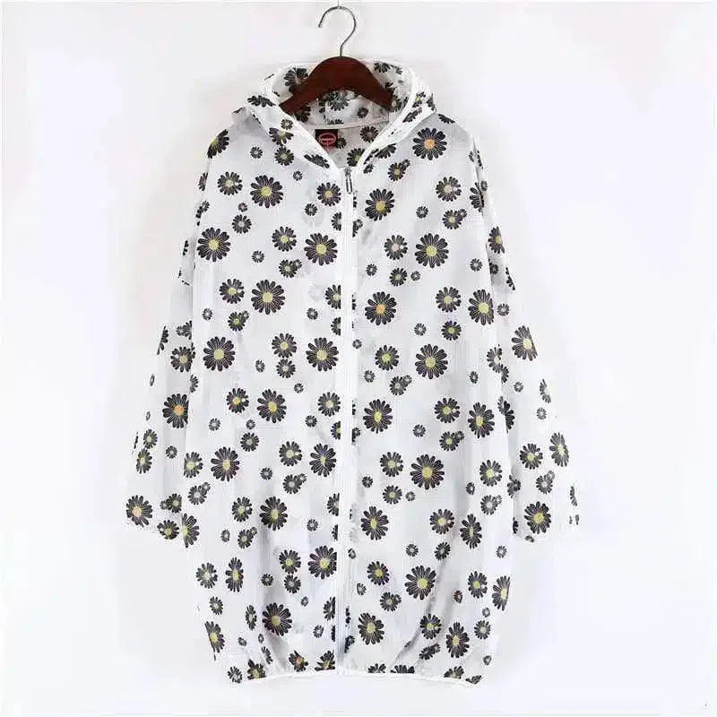 Floral Hooded Raincoat for Women-White-2