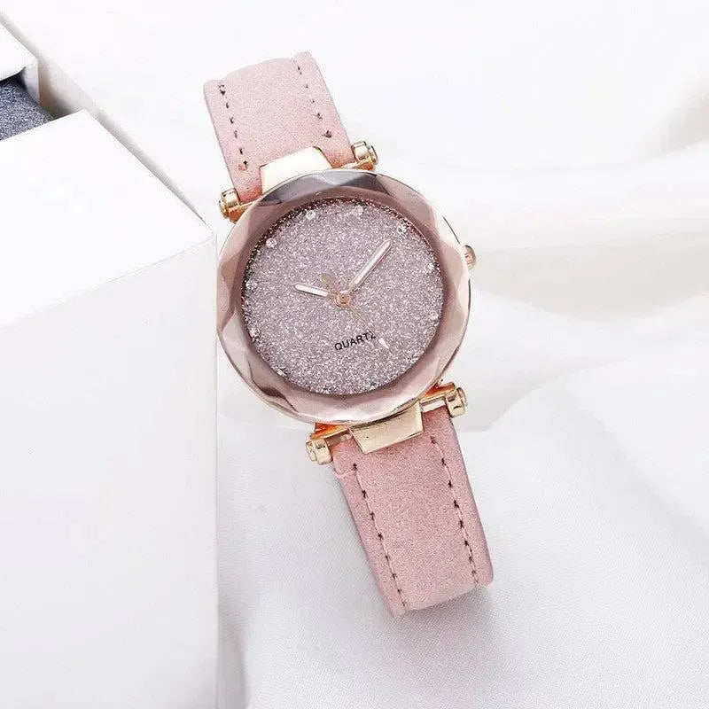 Casual Women Romantic Starry Sky Wrist Watch Leather Rhinestone Designer Ladies Clock-13