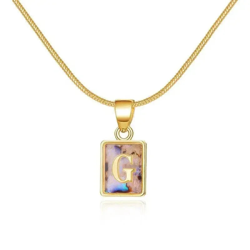 26 Letter Square Necklace Colorful Shell Luminous Pendant Chain Necklace For Women Temperament Ladies Jewelry-16