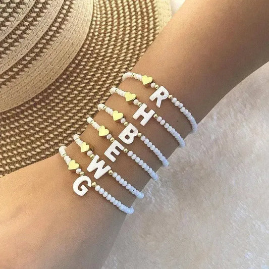 26 Letters White Shell Beaded Bracelet Women Metal Love Design Bracelet Jewelry-1