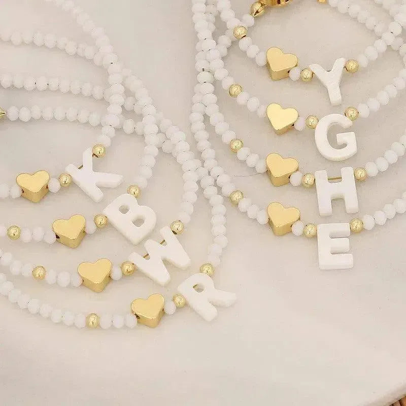 26 Letters White Shell Beaded Bracelet Women Metal Love Design Bracelet Jewelry-2
