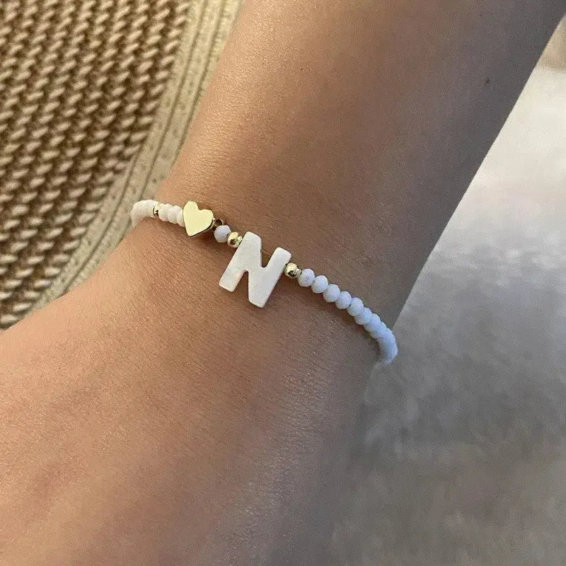 26 Letters White Shell Beaded Bracelet Women Metal Love Design Bracelet Jewelry-20