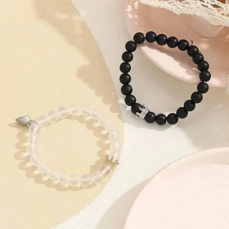 Fashion Jewelry 2pcs Handmade Crown Beaded Charms Bracelet Luminou Heart Glow In The Dark Couple Bracelet For Lover Men Women Fluorescent Gift-7