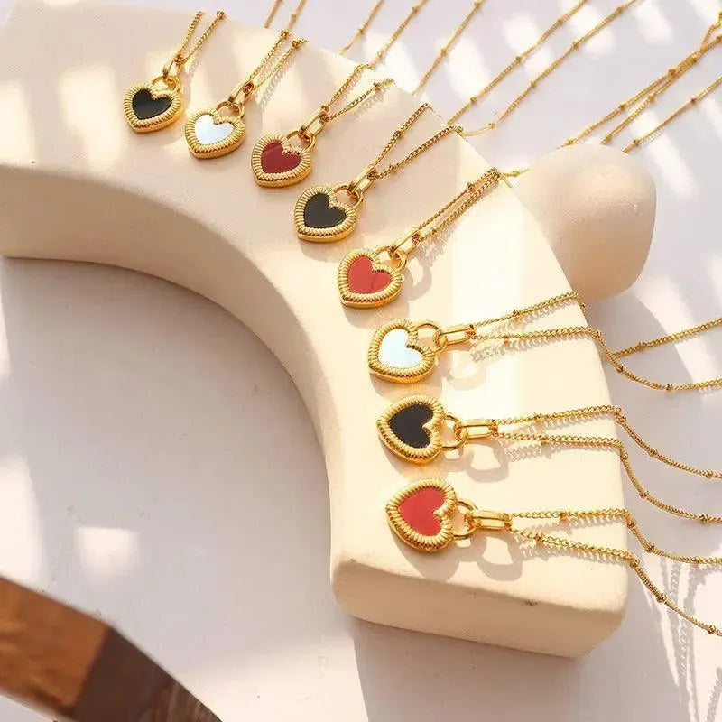 Double-Sided Color Heart-shaped Necklace Ins Style Niche Design Valentine's Day Personalized Love Necklace For Women Jewelry-6